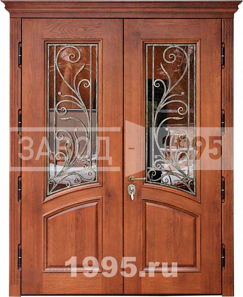 Двустворчатая дверь со стеклом и решеткой Двустворчатая дверь со стеклом и решеткой