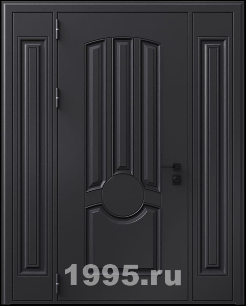 Стальная дверь с металлофиленкой, вставками по бокам и порошковым окрашиванием RAL 9004 (тип №2) Стальная дверь с металлофиленкой, вставками по бокам и порошковым окрашиванием RAL 9004 (тип №2)