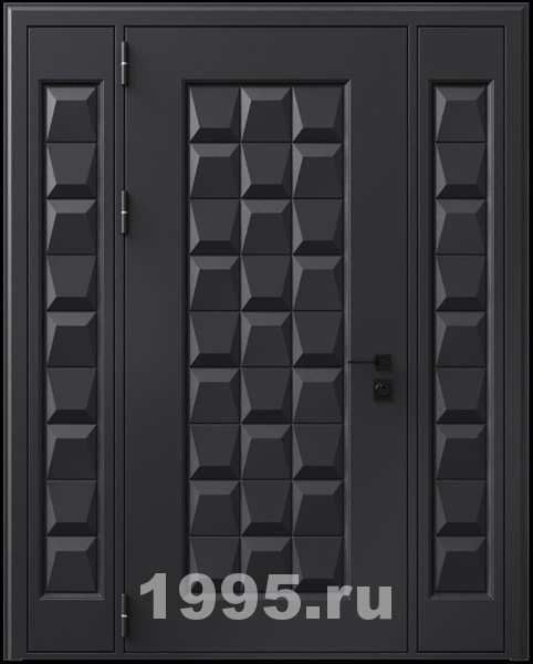 Стальная дверь с металлофиленкой, вставками по бокам и порошковым окрашиванием RAL 9004 (тип №5) Стальная дверь с металлофиленкой, вставками по бокам и порошковым окрашиванием RAL 9004 (тип №5)