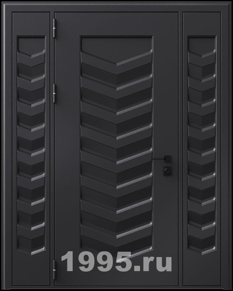 Стальная дверь с металлофиленкой, вставками по бокам и порошковым окрашиванием RAL 9004 (тип №6) Стальная дверь с металлофиленкой, вставками по бокам и порошковым окрашиванием RAL 9004 (тип №6)