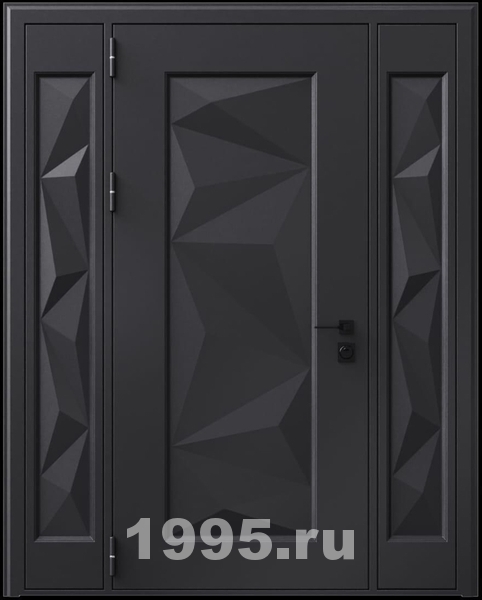 Стальная дверь с металлофиленкой, вставками по бокам и порошковым окрашиванием RAL 9004 (тип №8) Стальная дверь с металлофиленкой, вставками по бокам и порошковым окрашиванием RAL 9004 (тип №8)