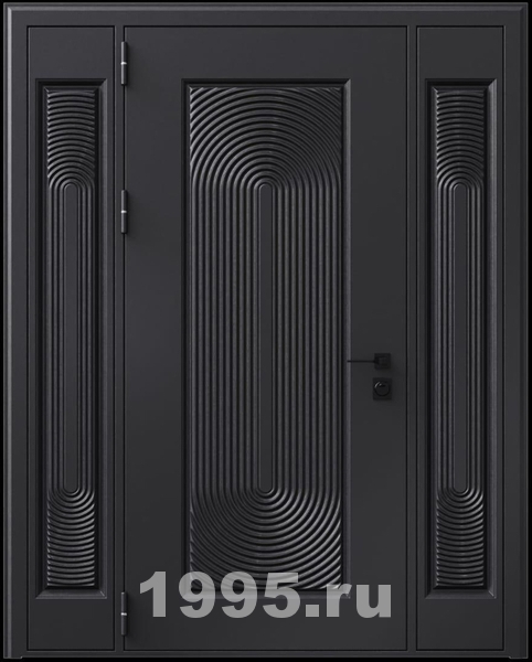 Стальная дверь с металлофиленкой, вставками по бокам и порошковым окрашиванием RAL 9004 (тип №11) Стальная дверь с металлофиленкой, вставками по бокам и порошковым окрашиванием RAL 9004 (тип №11)