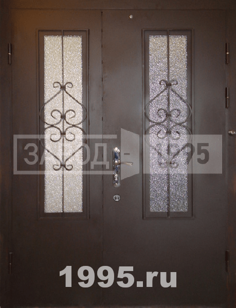 Двустворчатые металлические двери с ковкой Двустворчатые металлические двери с ковкой