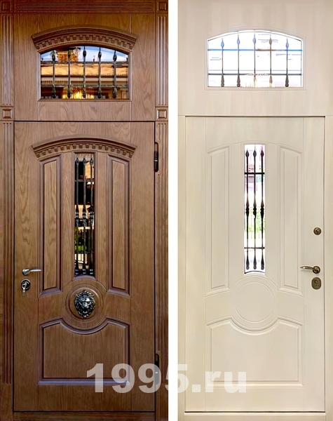 Дверь маталлическая с МДФ шпон с верхней вставкой №34 Дверь маталлическая с МДФ шпон с верхней вставкой №34