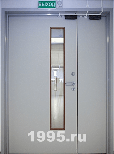 Двустворчатая техническая дверь со стеклопакетом Двустворчатая техническая дверь со стеклопакетом